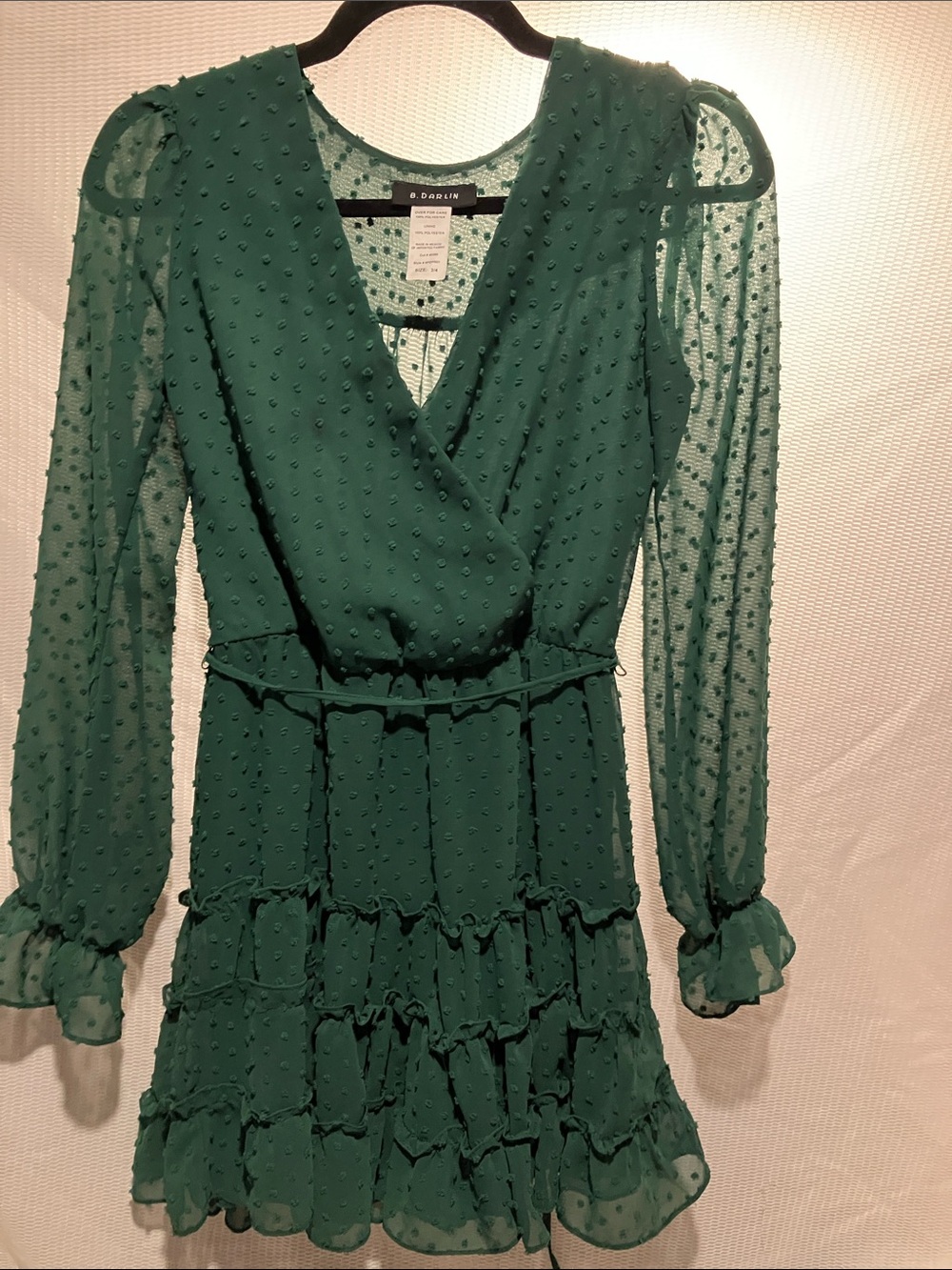 B Darlin Emerald Green Textured Long-Sleeve Ruffle Mini Dress